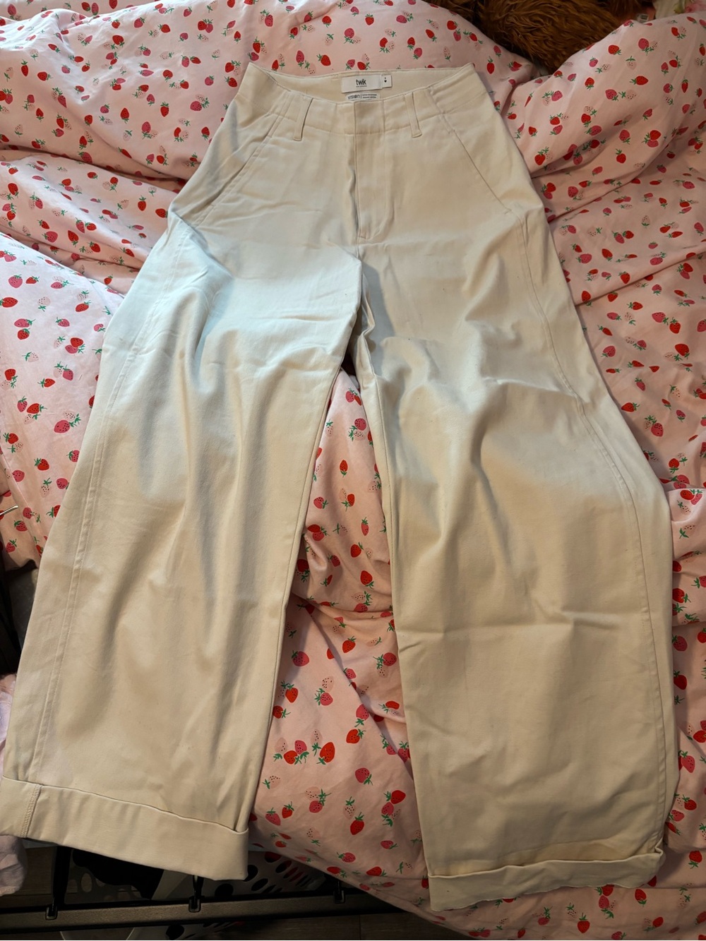 Wide-Leg Bootcut Pants in Cream by Unbranded